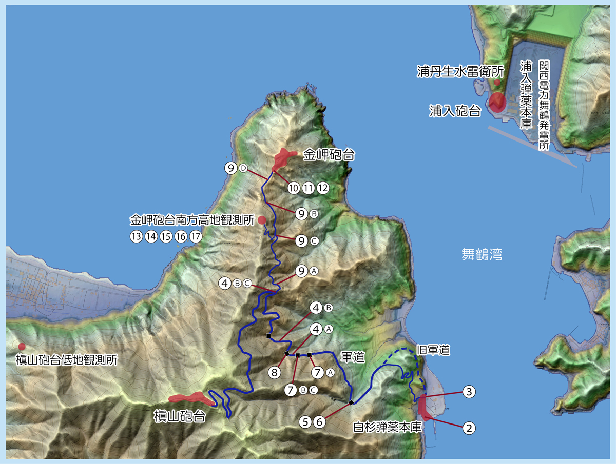 金岬・槇山砲台周辺図