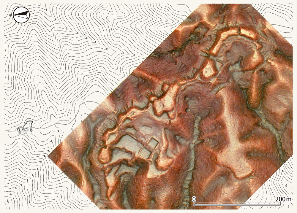 一乗谷城全体赤色立体図合成