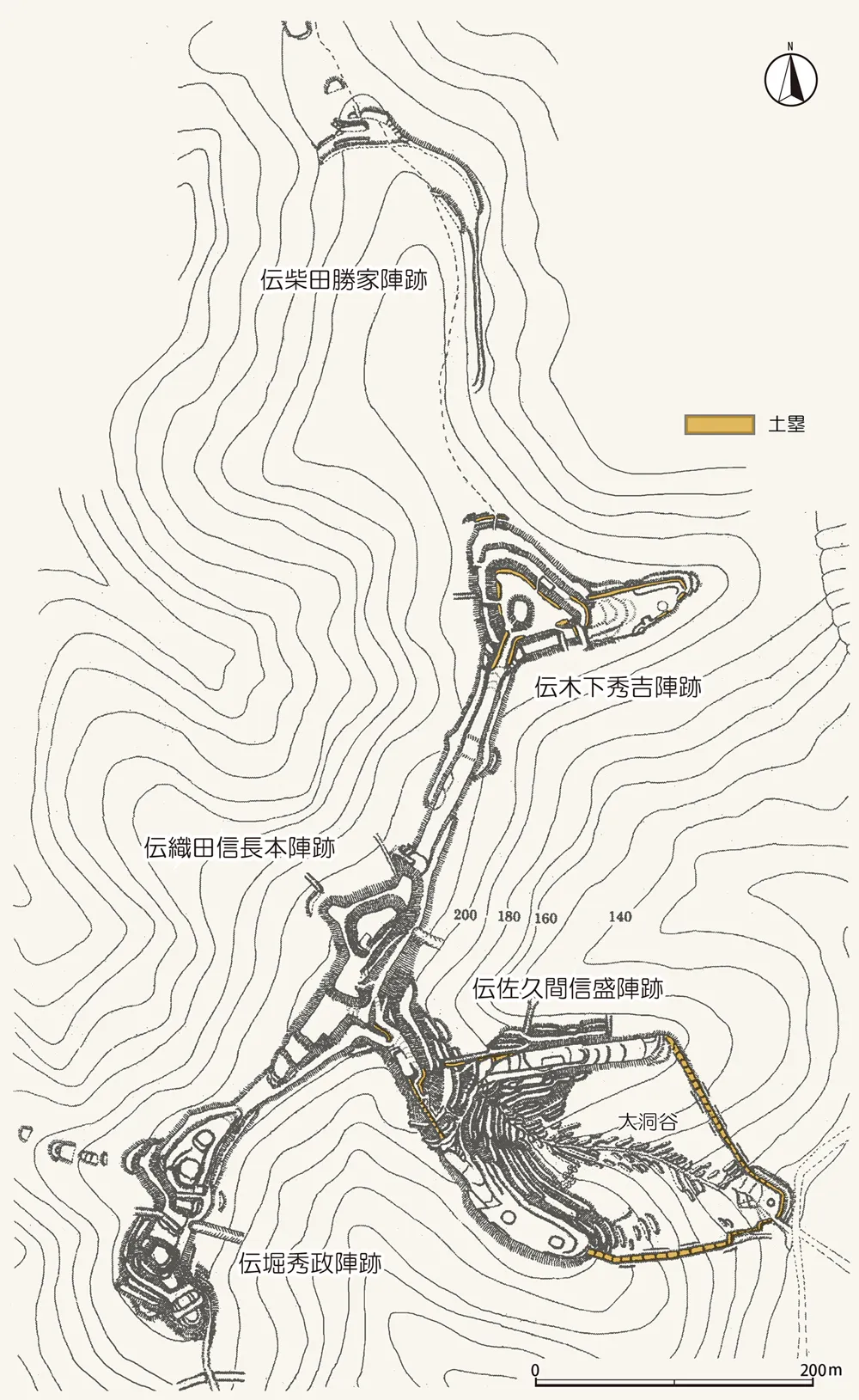 虎御前山城主要部全体図