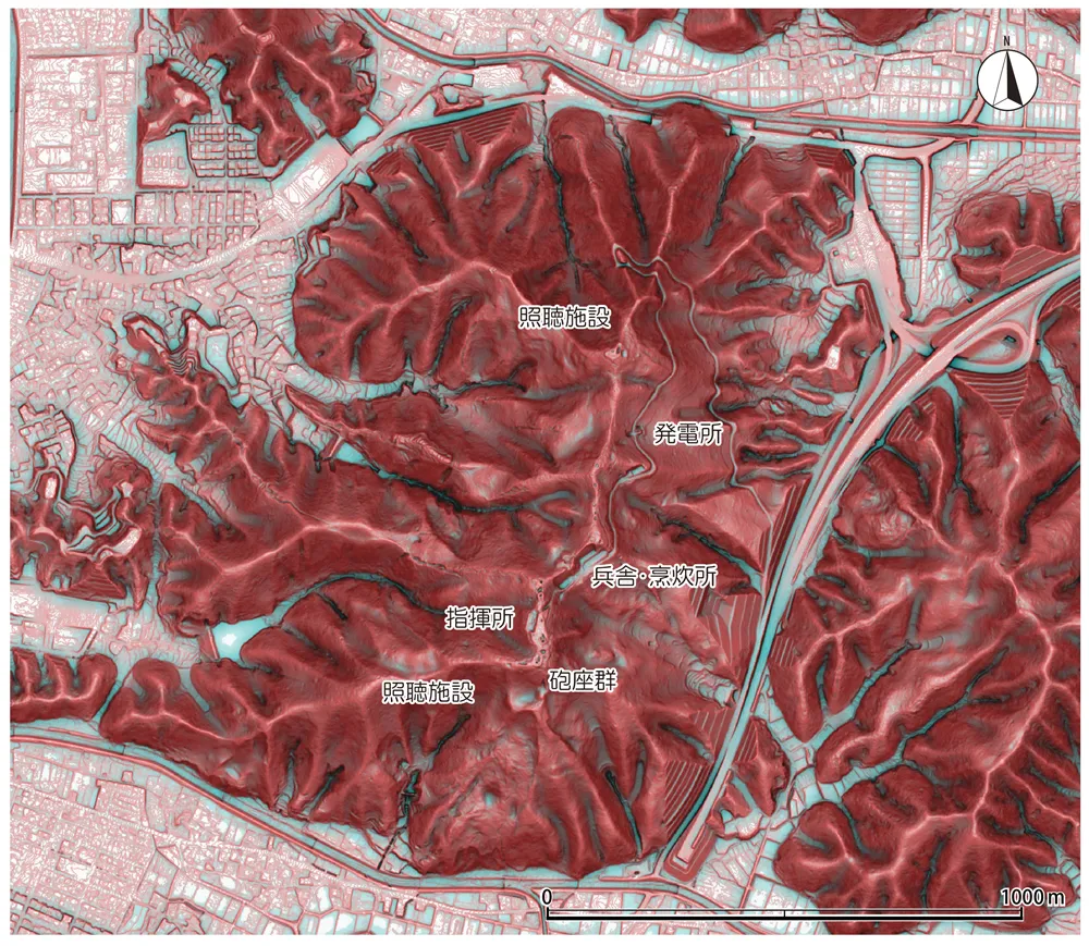 倉梯山砲台周辺図 赤色立体図